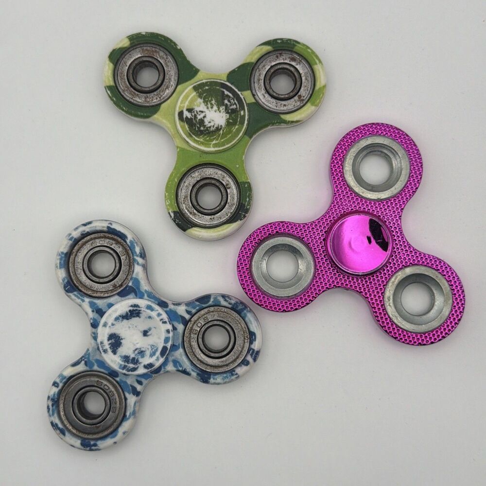 Lot of 3 Fidget Spinners Pink Green Blue Camo Sensory Stress Relief Toys